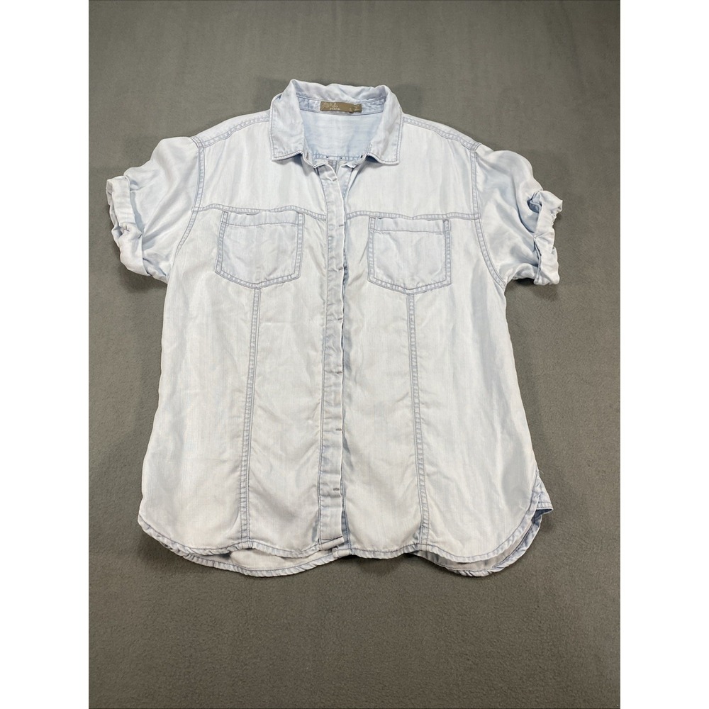 Prana Womens Vintage Blue Ezra Relaxed Fit Button Down Short‎ Sleeve Small